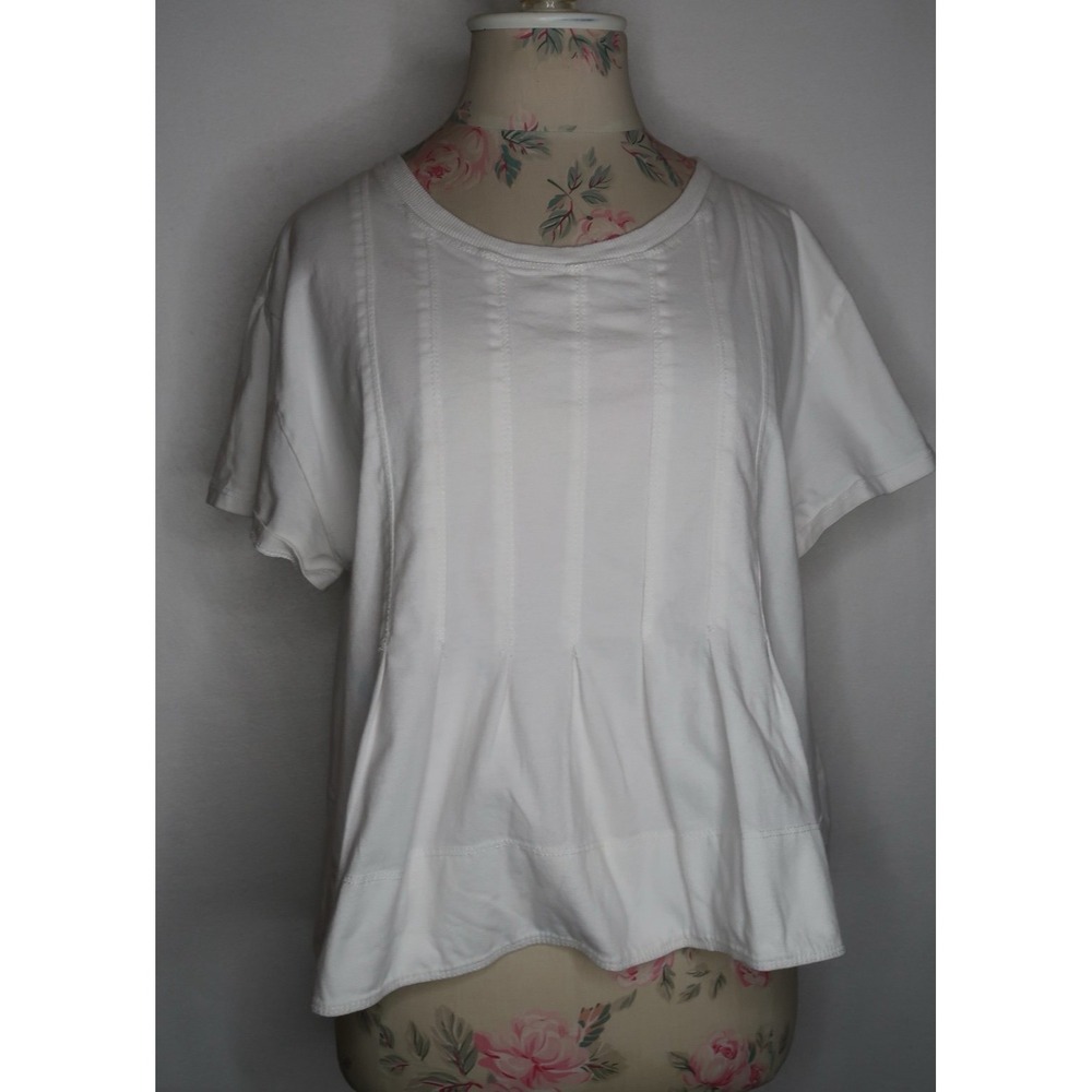 Anthropologie White Cotton Peplum Babydoll Short Sleeve Tee Top Sz M Casual